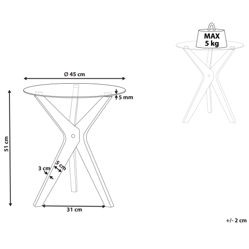 Beliani Side Table VALLEY Tempered Glass Light Brown 2