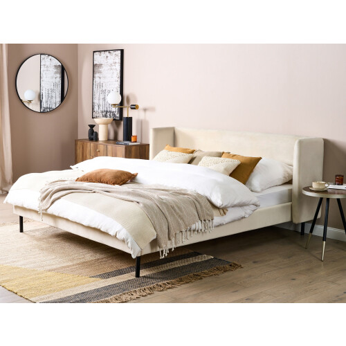 Beliani Bed Velvet ARETTE 180 x 200 cm (EU Super King) Light Beige 1