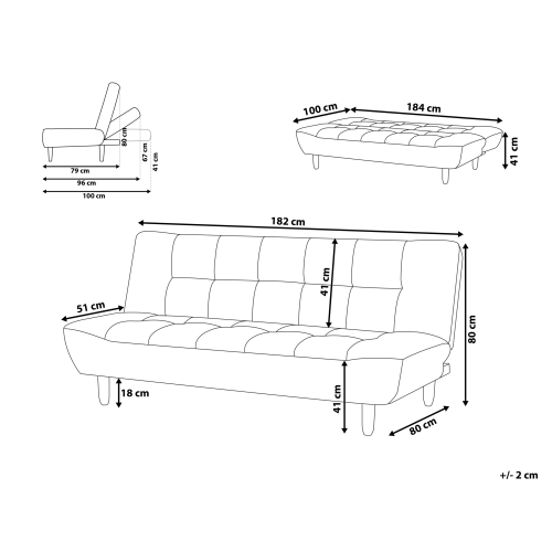 Beliani Sofa Bed 3 Seater ALSTEN Fabric Dark Grey 2