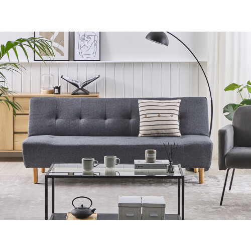 Beliani Sofa Bed 3 Seater ALSTEN Fabric Dark Grey 1