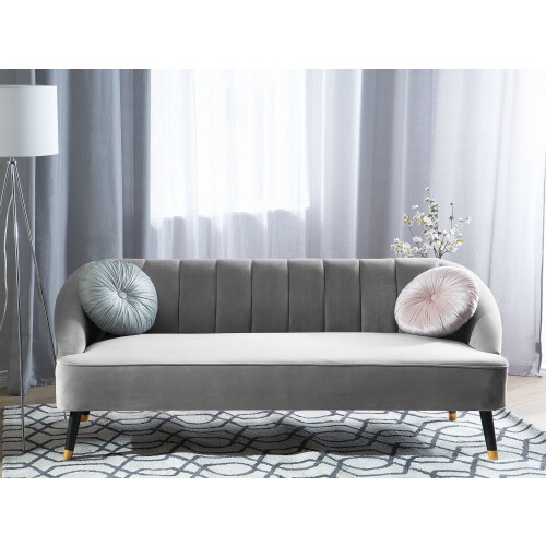 Beliani Sofa 3 Seater ALSVAG Velvet Light Grey 2
