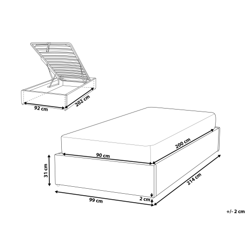Beliani Ottoman Bed without Headboard DINAN Fabric Dark Grey 90 x 200 cm (EU Single) 2