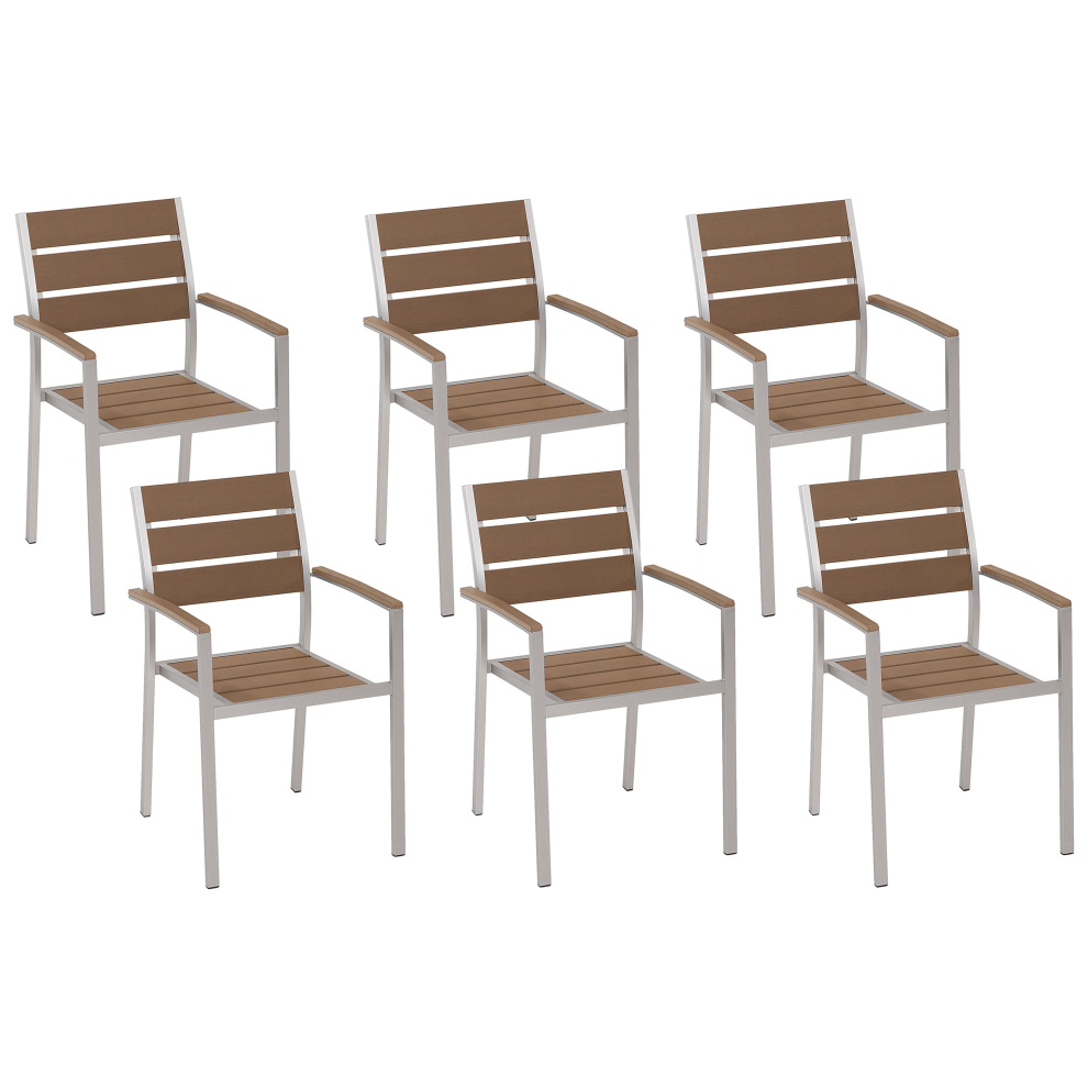 Set of 6 Garden Chairs VERNIO Brown