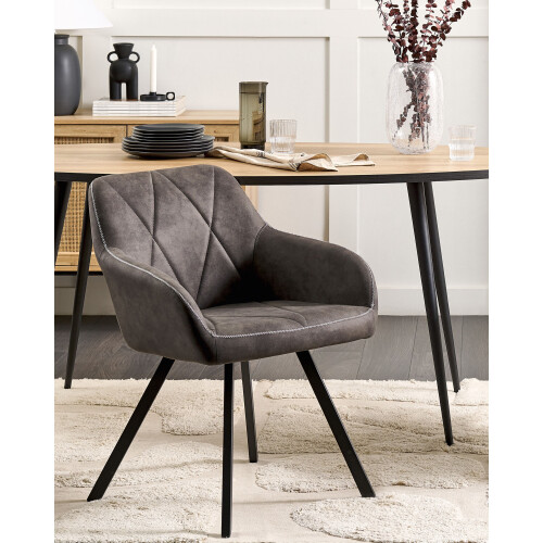 Beliani Set of 2 Dining Chairs MONEE Fabric Dark Grey 1