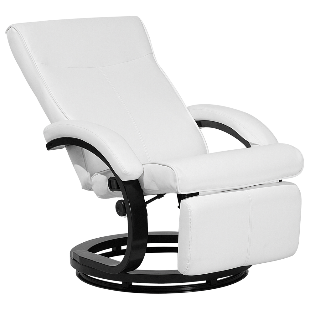 Recliner Chair MIGHT with Footrest Faux Leather White