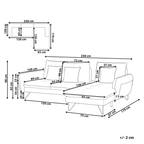 Beliani Corner Sofa 3 Seater SERSAN Chenille White Left Hand 2