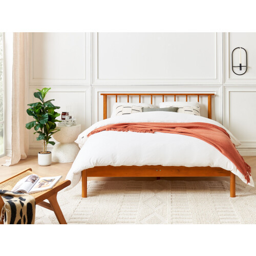 Beliani Bed Pine Wood BARRET 140 x 200 cm (EU Double) Brown 2