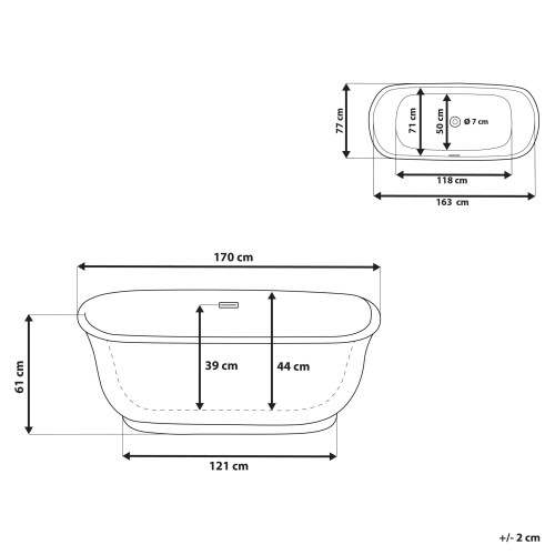 Beliani Freestanding Bathtub TESORO 1700 x 770 mm White 2