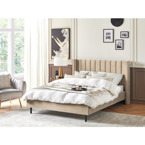 Beliani Bed Velvet VILLETTE 140 x 200 cm (EU Double) Beige 2