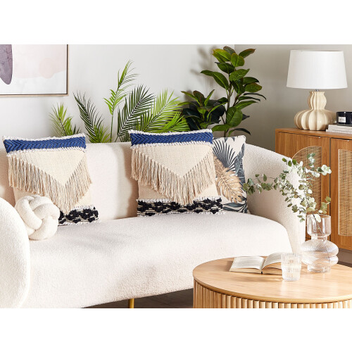 Beliani Set of 2 Decorative Cushions SOFCA Cotton 45 x 45 cm Beige Geometric Pattern 1