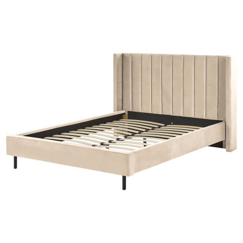 Beliani Bed Velvet VILLETTE 140 x 200 cm (EU Double) Beige 1