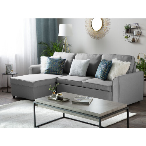 Beliani Corner Sofa Bed 3 Seater NESNA Fabric Light Grey with Storage Right Hand 1