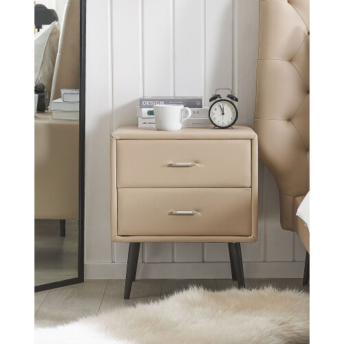 Beliani 2 Drawer Bedside Table ESSONNE Faux Leather Beige 2