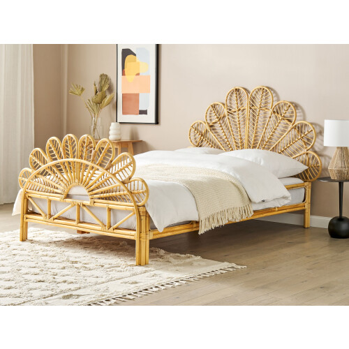 Beliani Bed Rattan FLORENTINE 140 x 200 cm (EU Double) Light Brown 1