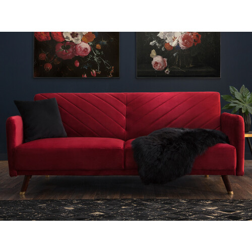 Beliani Sofa Bed 3 Seater SENJA Velvet Dark Red 2