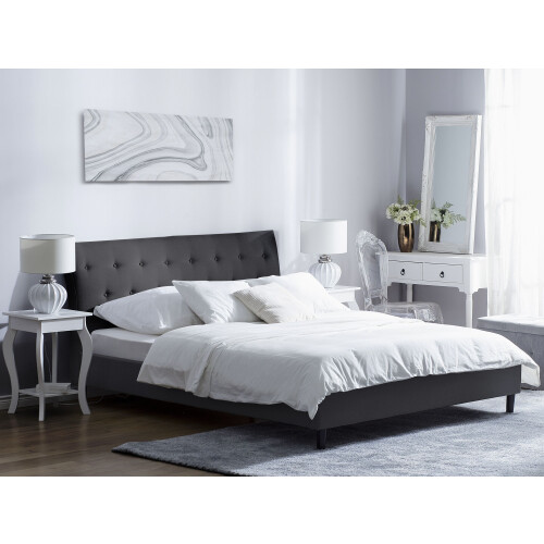 Beliani Bed Fabric SAVERNE 180 x 200 cm (Super King) Dark Grey 1