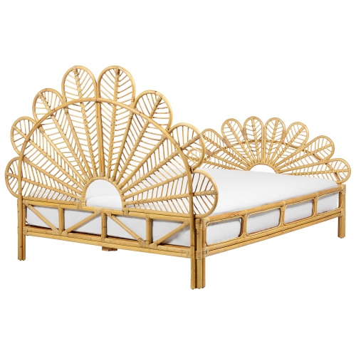 Beliani Bed Rattan FLORENTINE 140 x 200 cm (EU Double) Light Brown 1