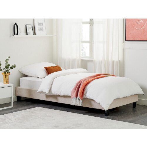 Beliani Bed without Headboard Fabric ROANNE 90 x 200 cm (EU Single) Beige 1