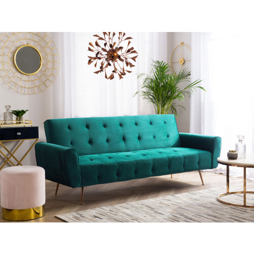 Beliani Sofa Bed 3 Seater SELNES Velvet Emerald Green 1