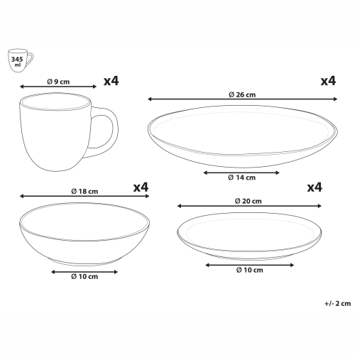 Beliani Set of 16 Dinnerware COSTMARY Stoneware Grey 2