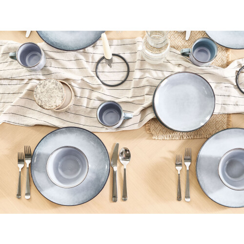 Beliani Set of 16 Dinnerware JUNIPER Stoneware Light Blue 1
