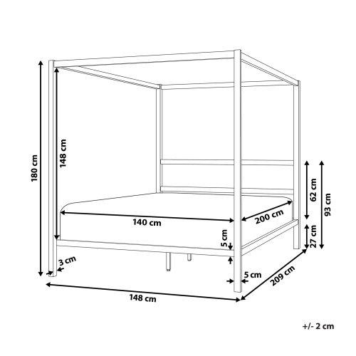 Beliani Four Poster Bed Metal LESTARDS 140 x 200 cm (EU Double) Black 2