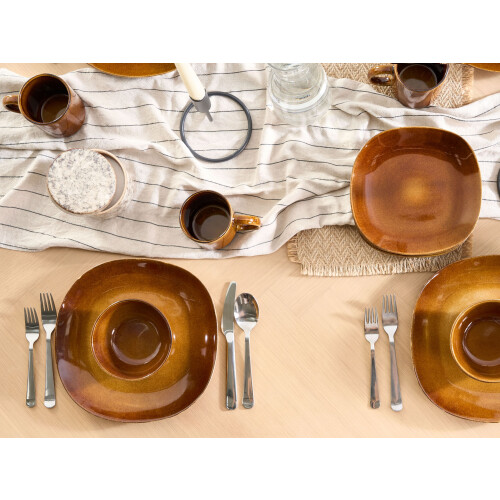 Beliani Set of 16 Dinnerware TURMERIC Stoneware Golden Brown 1