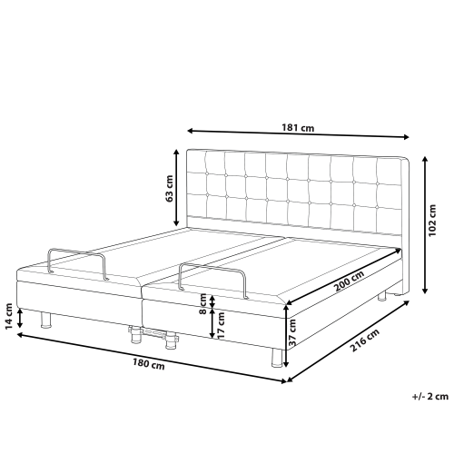 Beliani Adjustable Bed Fabric DUKE 180 x 200 cm (EU Super King) Beige 2
