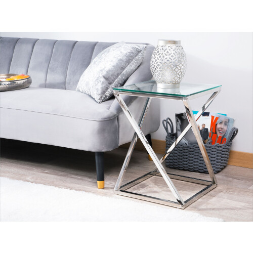 Beliani Side Table BEVERLY Glass Silver 1