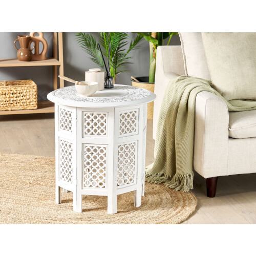Beliani Side Table ELARA Mango Wood White 1
