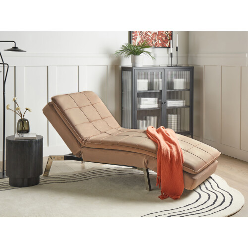 Beliani Chaise Longue LOIRET Velvet Light Brown 1
