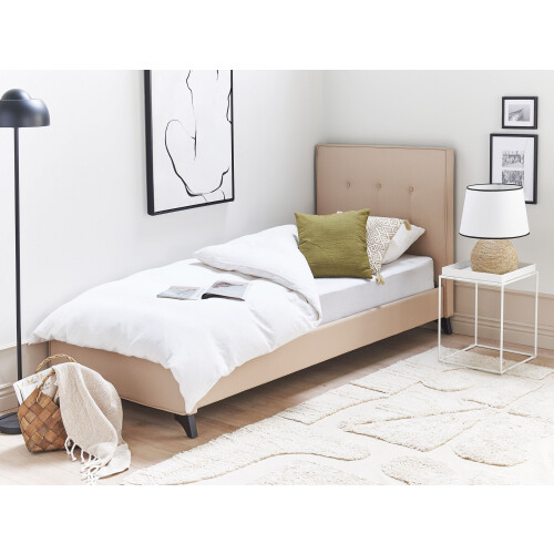Beliani Bed Fabric AMBASSADOR 90 x 200 cm (EU Single) Beige 1