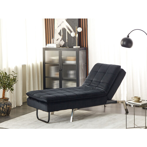 Beliani Chaise Longue LOIRET Velvet Black 1