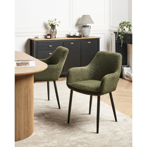 Beliani Set of 2 Dining Chairs ALDEN Boucle Dark Green 1