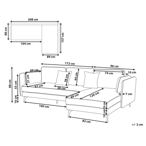 Beliani Corner Sofa 3 Seater ALTAN Velvet Light Grey Left Hand 2