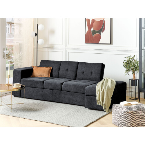 Beliani Sofa Bed 3 Seater FALSTER Fabric Black with Storage 1