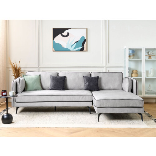 Beliani Corner Sofa 3 Seater ALTAN Velvet Light Grey Left Hand 1