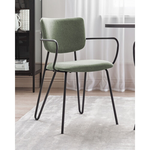 Beliani Set of 2 Dining Chairs ELKO Fabric Dark Green 1