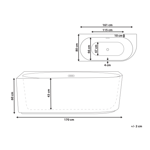 Beliani Corner Bath GOCTA Right Hand 1700 x 800 mm Black 2