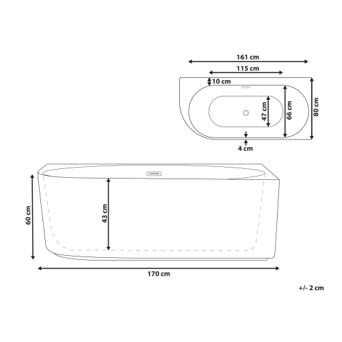 Beliani Corner Bath GOCTA Left Hand 1700 x 800 mm Black 2
