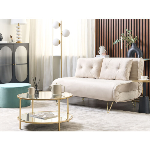 Beliani Sofa Bed 2 Seater VESTFOLD Velvet Beige 1