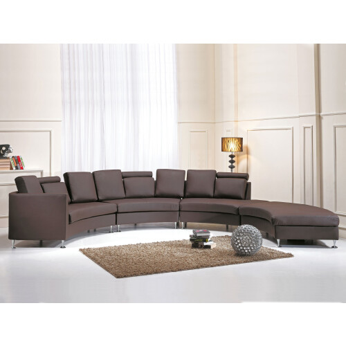 Beliani Curved Sofa 7 Seater ROTUNDE Leather Brown 1