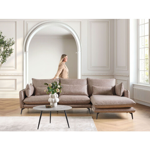 Beliani Corner Sofa GALLO Faux Suede Light Brown Left Hand 1