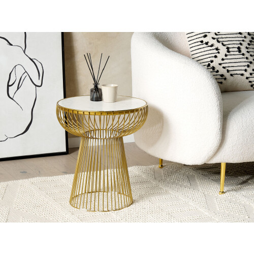 Beliani Side Table CHEYNES Marble Gold 1