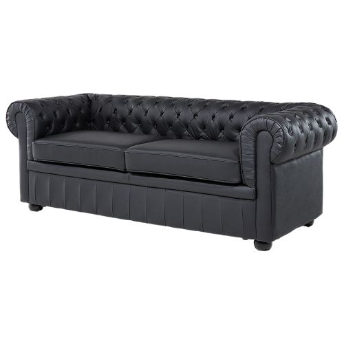 Beliani Sofa 3 Seater CHESTERFIELD Leather Black 1