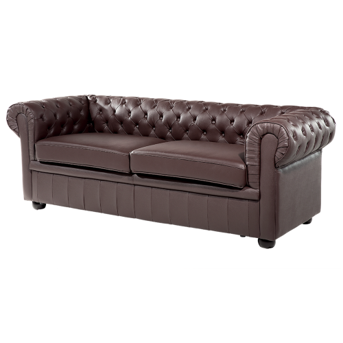 Beliani Sofa 3 Seater CHESTERFIELD Leather Brown 1