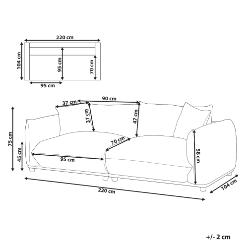 Beliani Sofa 3 Seater LUVOS Fabric Light Beige 2