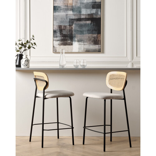 Beliani Set of 2 Bar Chairs MAYETTA Rattan Light Beige 1