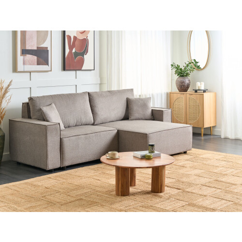 Beliani Sofa Bed KARILA with Storage Fabric Taupe Left Hand 1