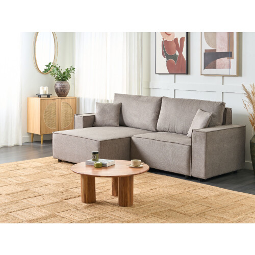 Beliani Corner Sofa Bed KARILA with Storage Fabric Taupe Right Hand 1